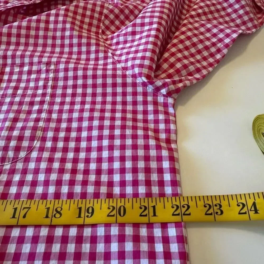 Faconnable Classic Pink & White Checked Long Slv Blouse Sz L